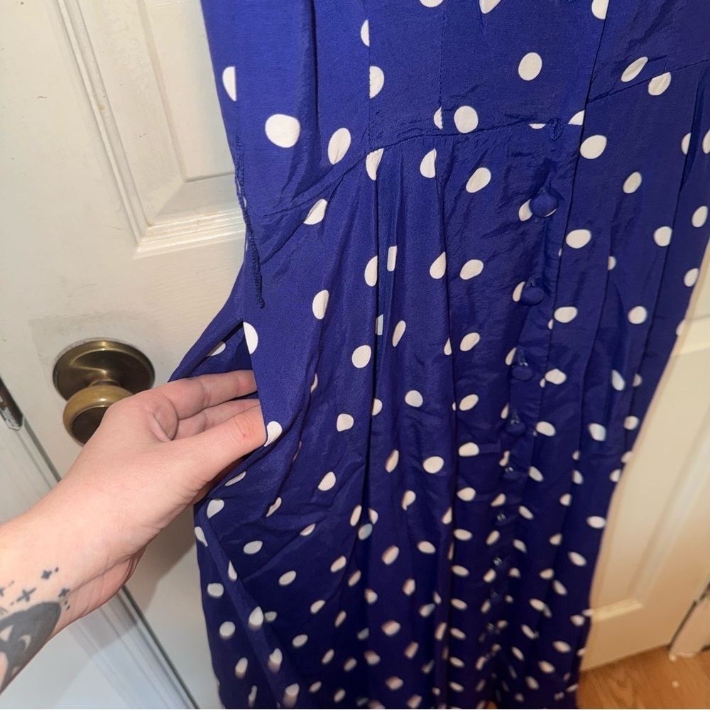 Vintage 1980’s Dress | Royal Blue w/ White Polka Dots | Rockabilly - Picture 8 of 14
